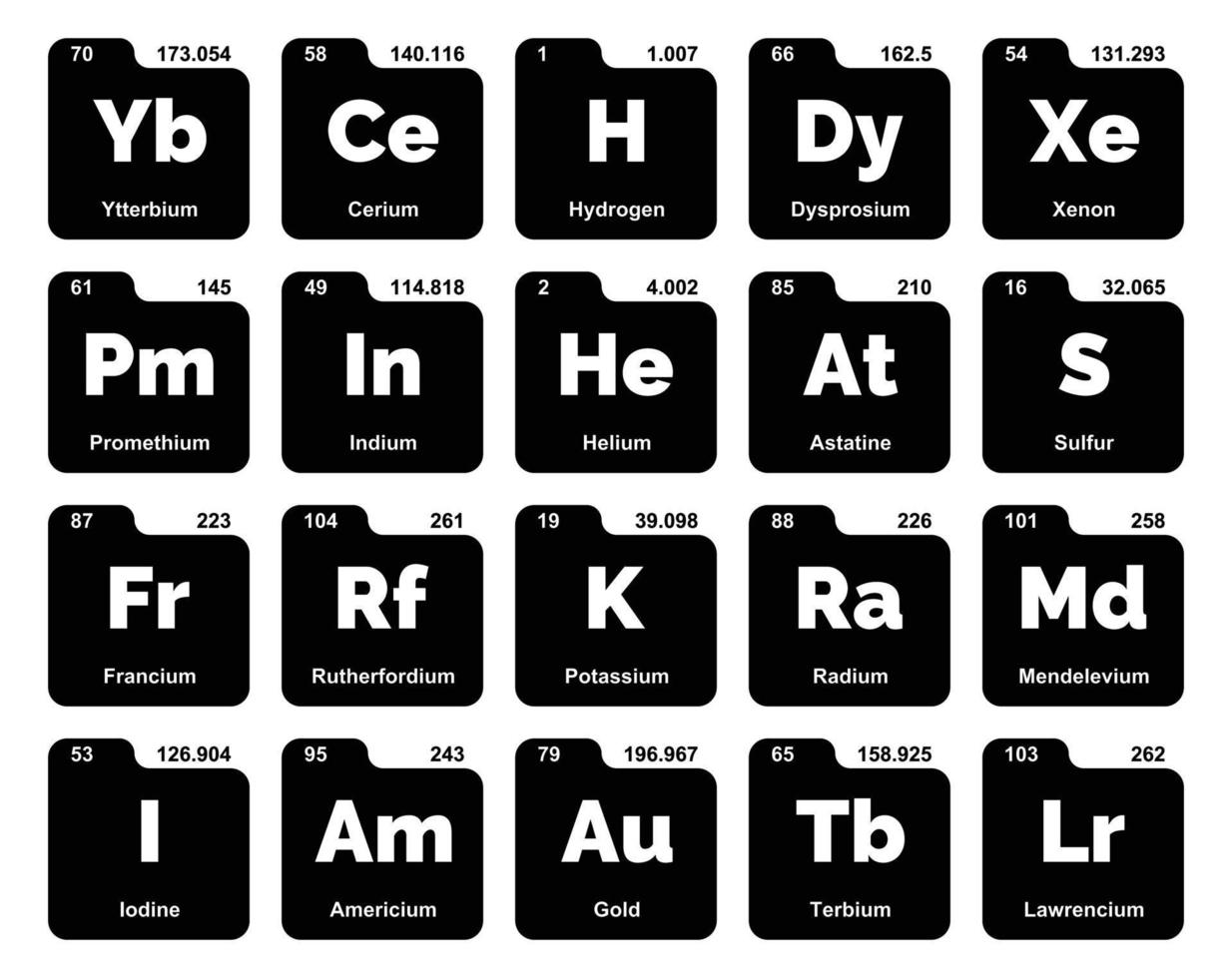 diseño de paquete de iconos de 20 tablas preiodicas de los elementos vector