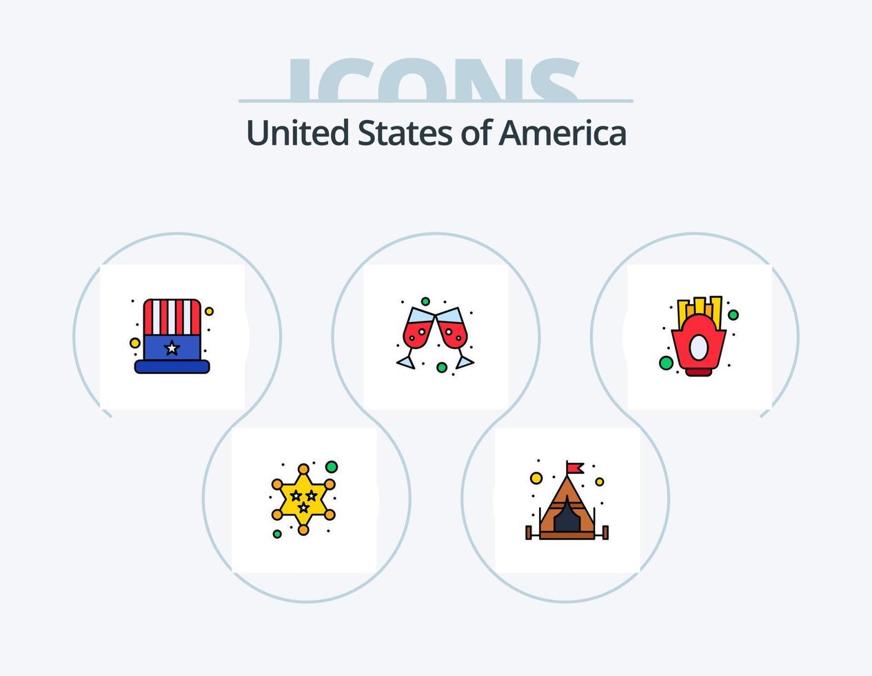 Usa Line Filled Icon Pack 5 Icon Design. usa. shield. flask. security. fire vector