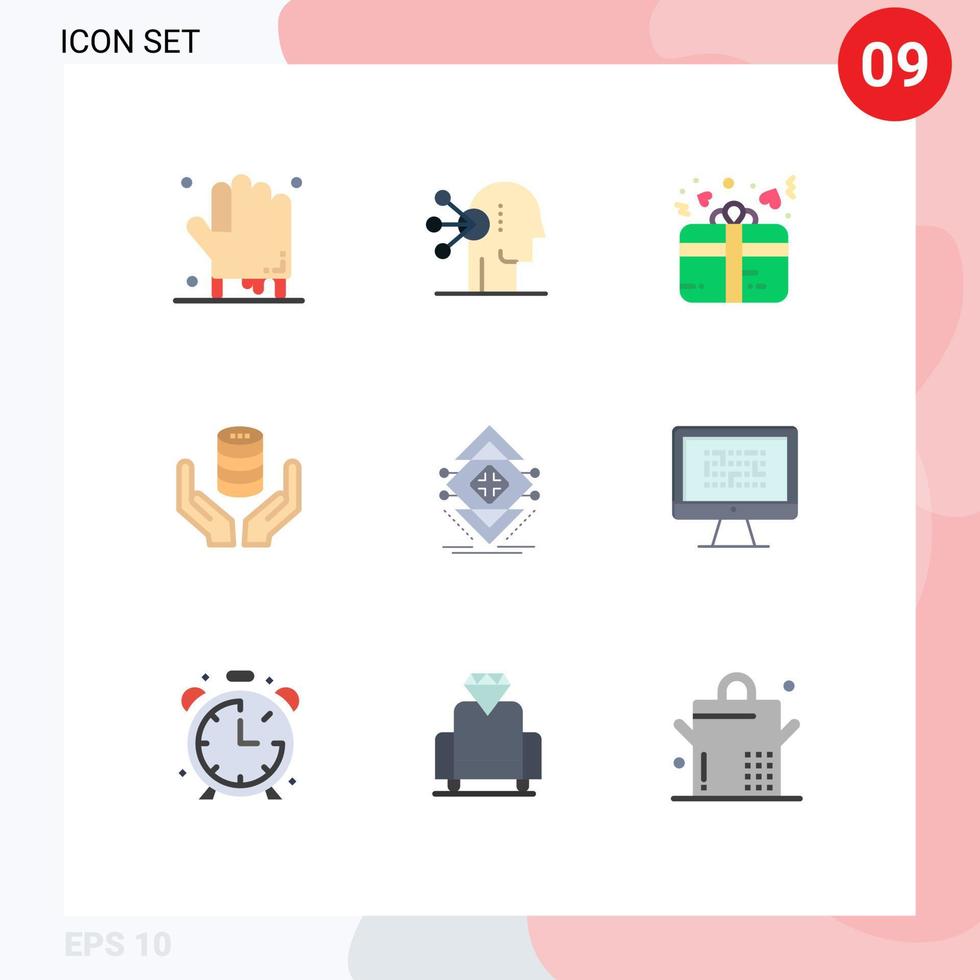 Modern Set of 9 Flat Colors and symbols such as computing secure gift safe database Editable Vector Design Elements