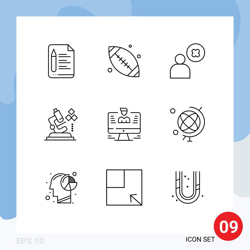 Group of 9 Modern Outlines Set for computer medical cross lab microscope Editable Vector Design Elements