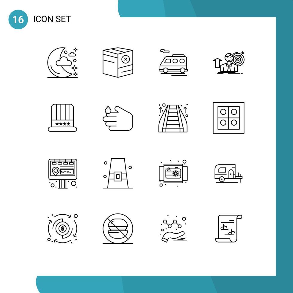 16 User Interface Outline Pack of modern Signs and Symbols of hat achieve shipping target success Editable Vector Design Elements