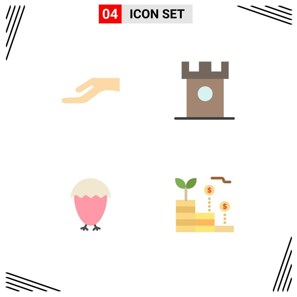 4 Thematic Vector Flat Icons and Editable Symbols of alms easter ancient hills food Editable Vector Design Elements