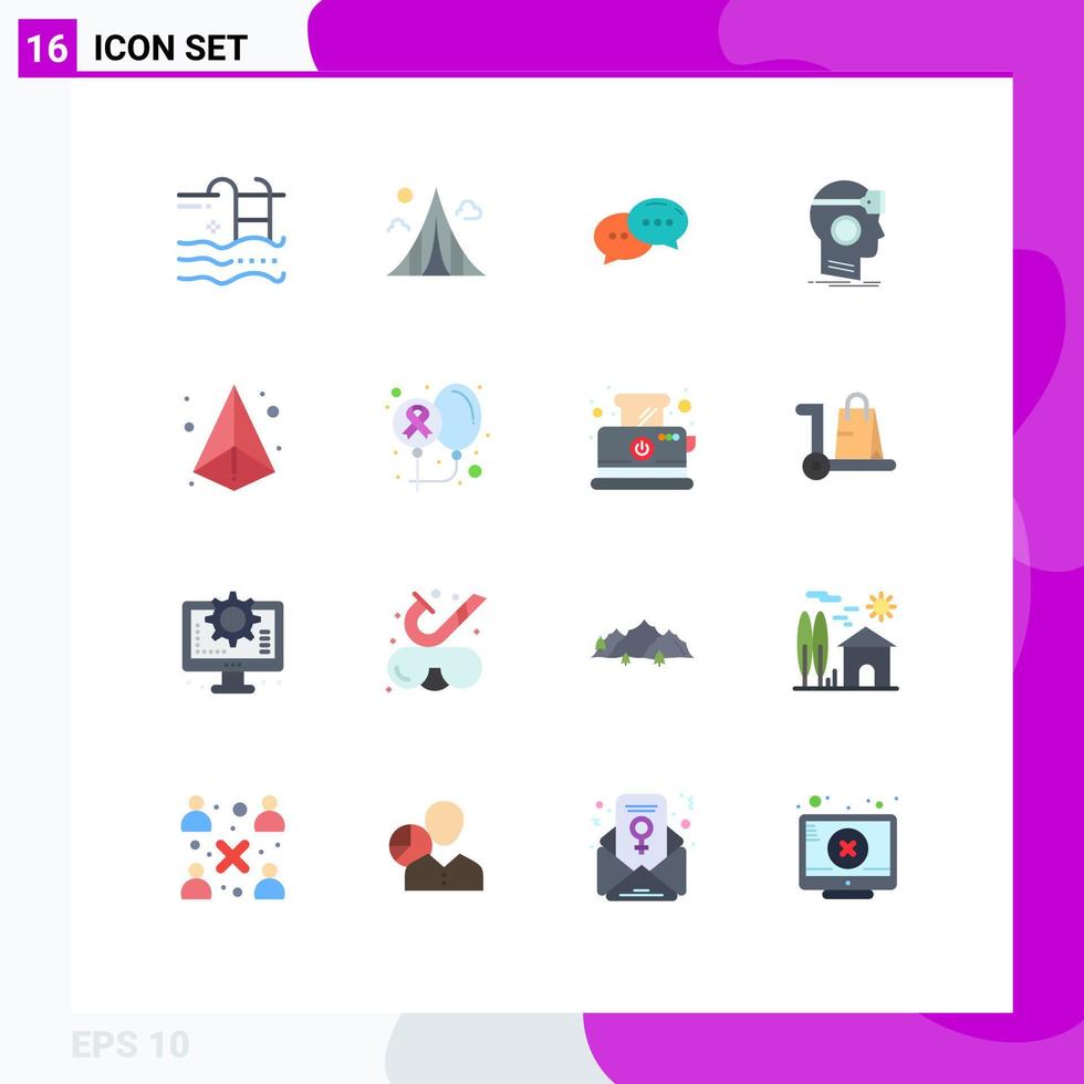 Set of 16 Modern UI Icons Symbols Signs for reality googles landmark vr conversation Editable Pack of Creative Vector Design Elements