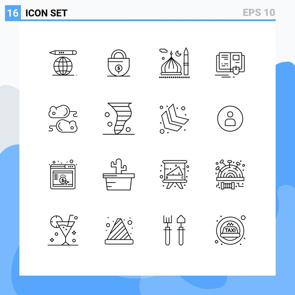 Modern Set of 16 Outlines Pictograph of testng mouse moon knowledge book Editable Vector Design Elements