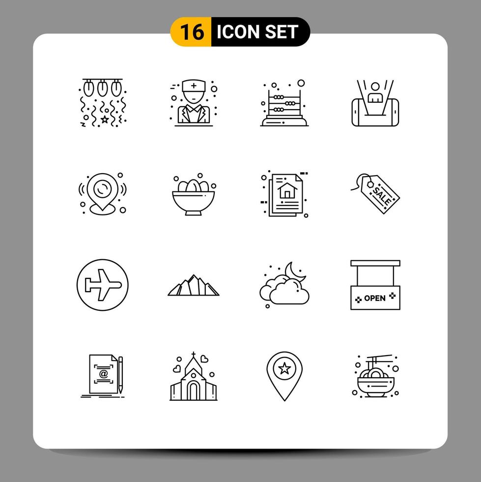 16 Universal Outlines Set for Web and Mobile Applications pin man game cell school Editable Vector Design Elements