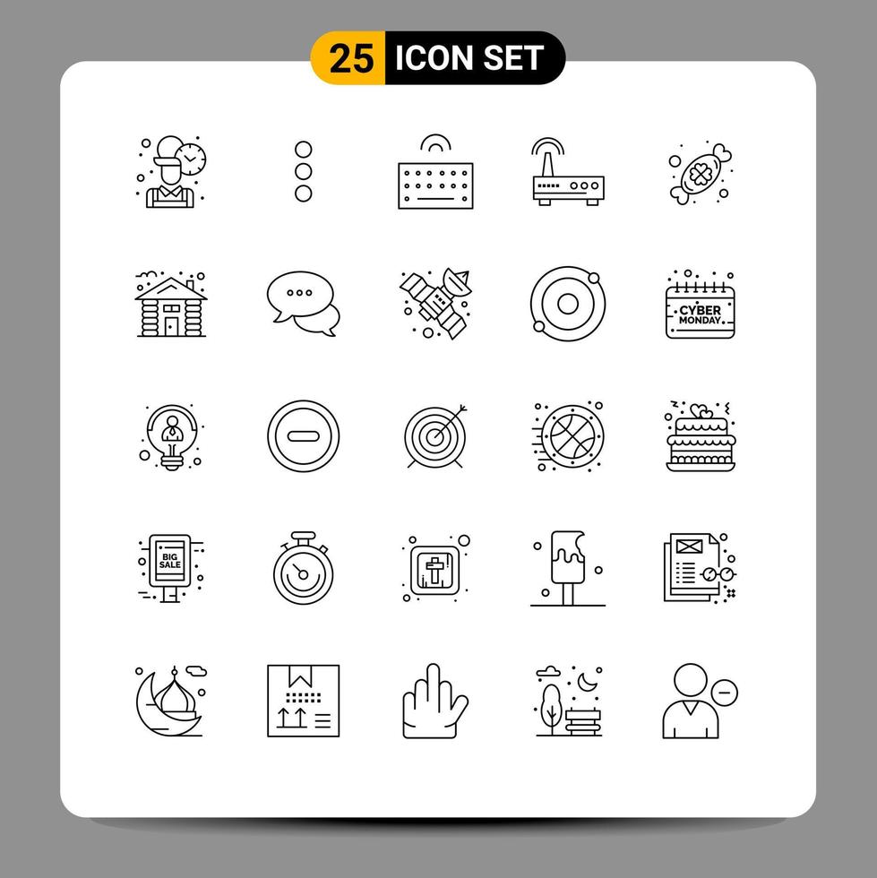Set of 25 Commercial Lines pack for day candy keyboard education wifi Editable Vector Design Elements
