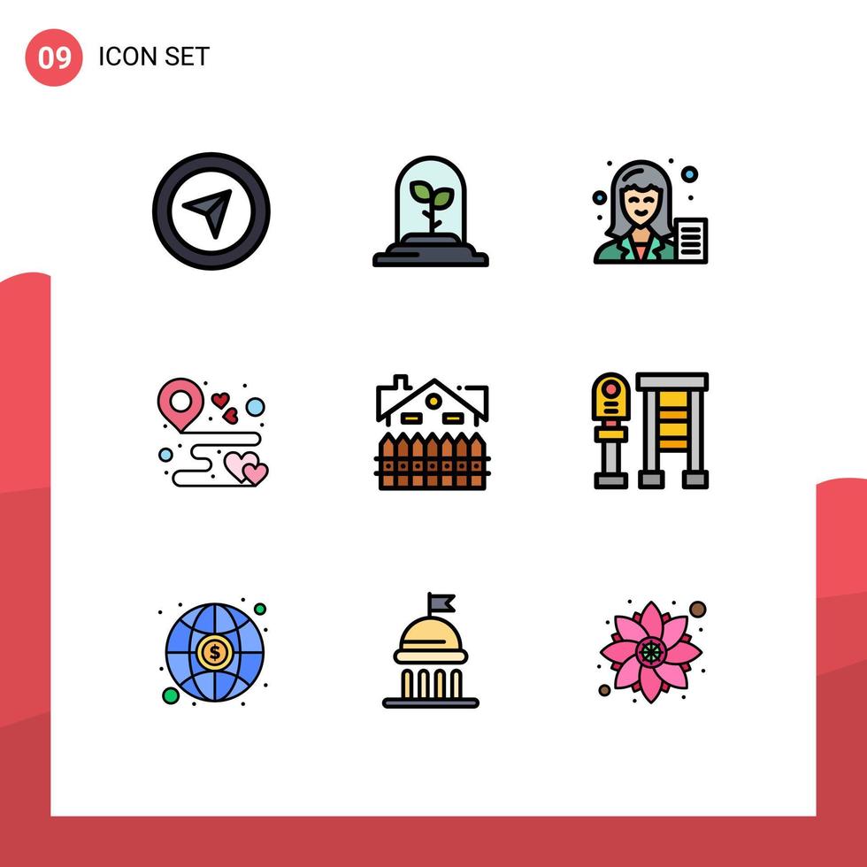 Universal Icon Symbols Group of 9 Modern Filledline Flat Colors of building party copywriter map location Editable Vector Design Elements