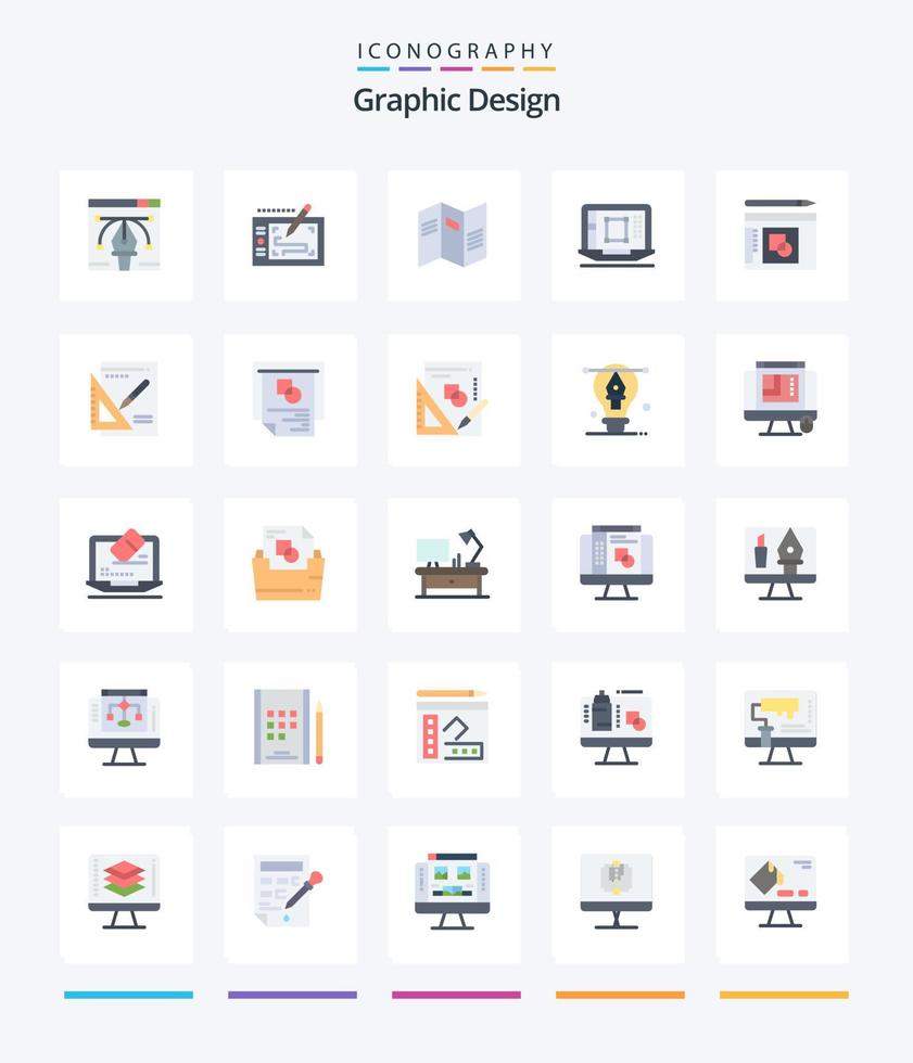 Creative Graphic Design 25 Flat icon pack  Such As graph. enhance. newspaper. designing tool. laptop vector