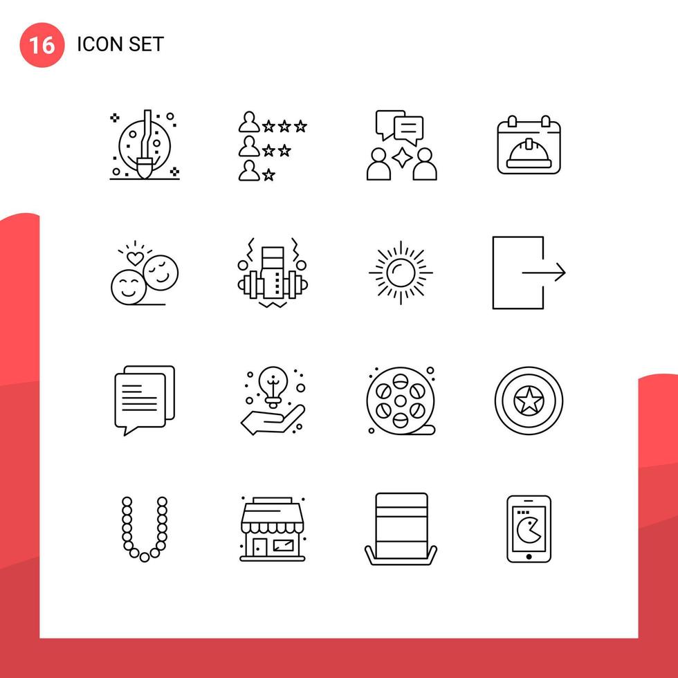16 Universal Outlines Set for Web and Mobile Applications smiley faces couple man date hat Editable Vector Design Elements