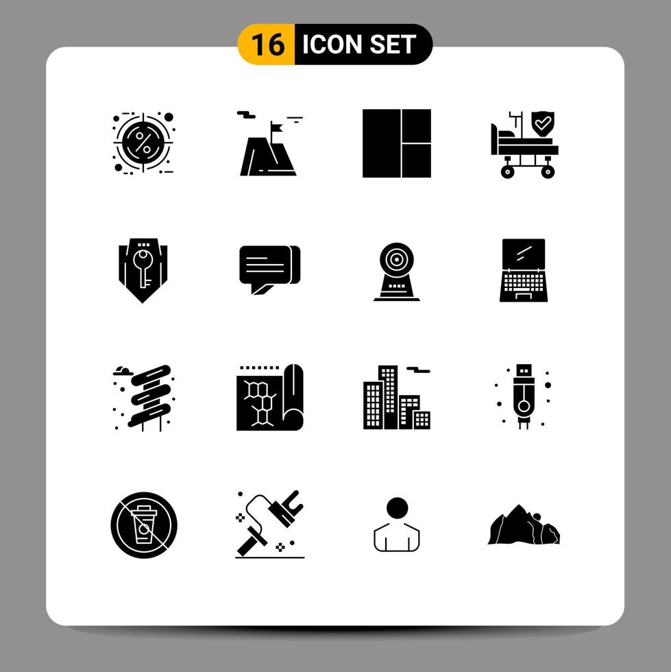 16 Thematic Vector Solid Glyphs and Editable Symbols of key insurance achievement wheels bed Editable Vector Design Elements