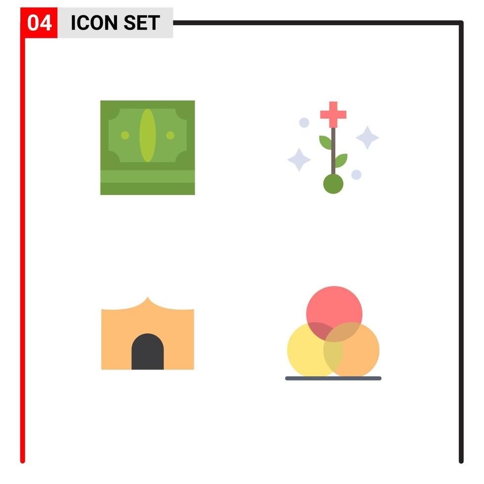 Group of 4 Modern Flat Icons Set for business castle building money healthcare fortress Editable Vector Design Elements