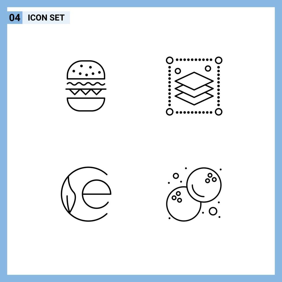 Line Pack of 4 Universal Symbols of burger coin canada layers crypto currency Editable Vector Design Elements