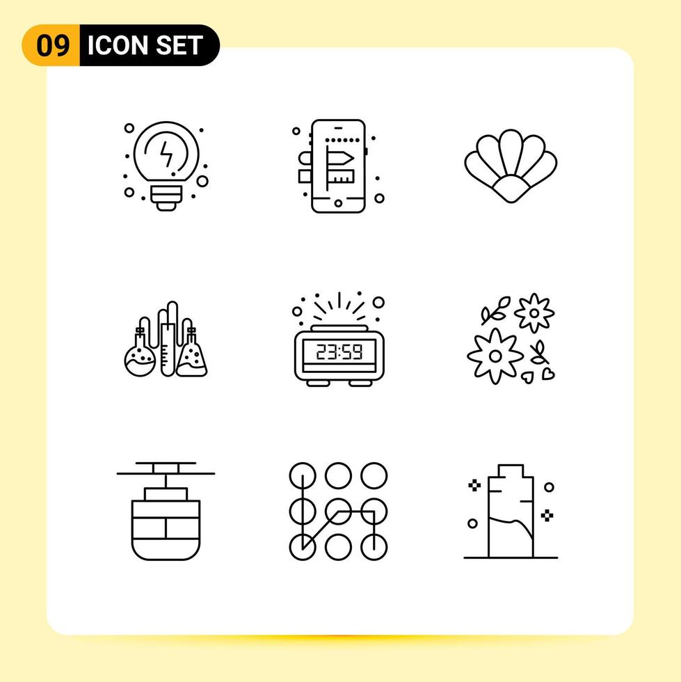 Set of 9 Vector Outlines on Grid for time count down crypto clock lab Editable Vector Design Elements