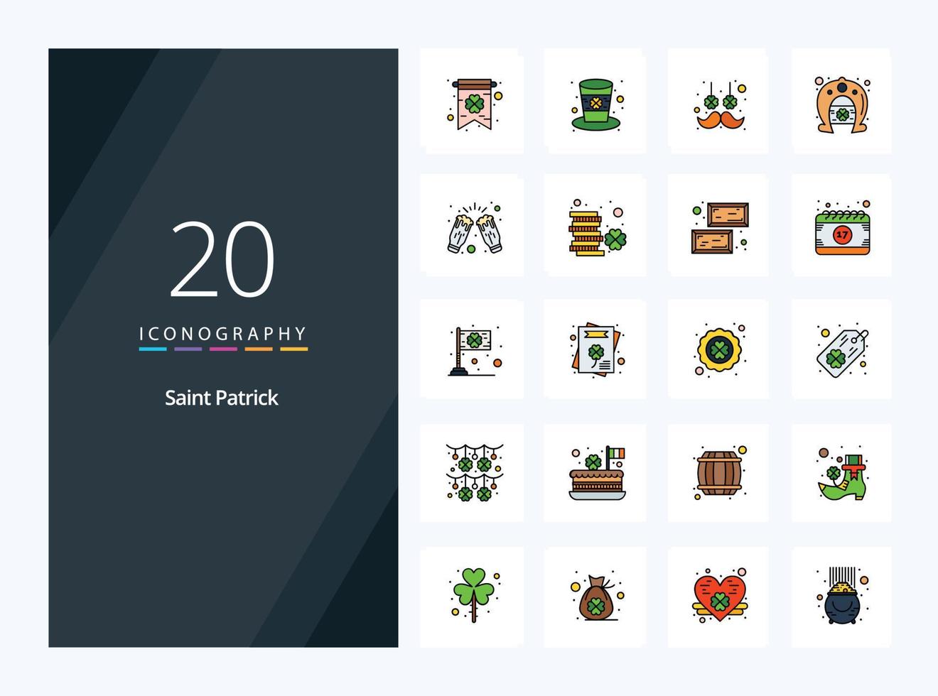 20 Saint Patrick line Filled icon for presentation vector