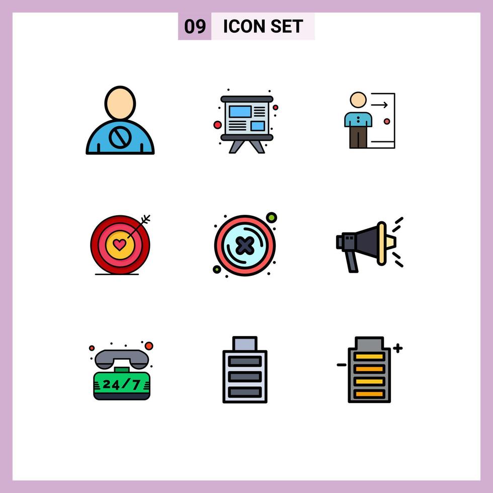 Universal Icon Symbols Group of 9 Modern Filledline Flat Colors of love personal training person job Editable Vector Design Elements