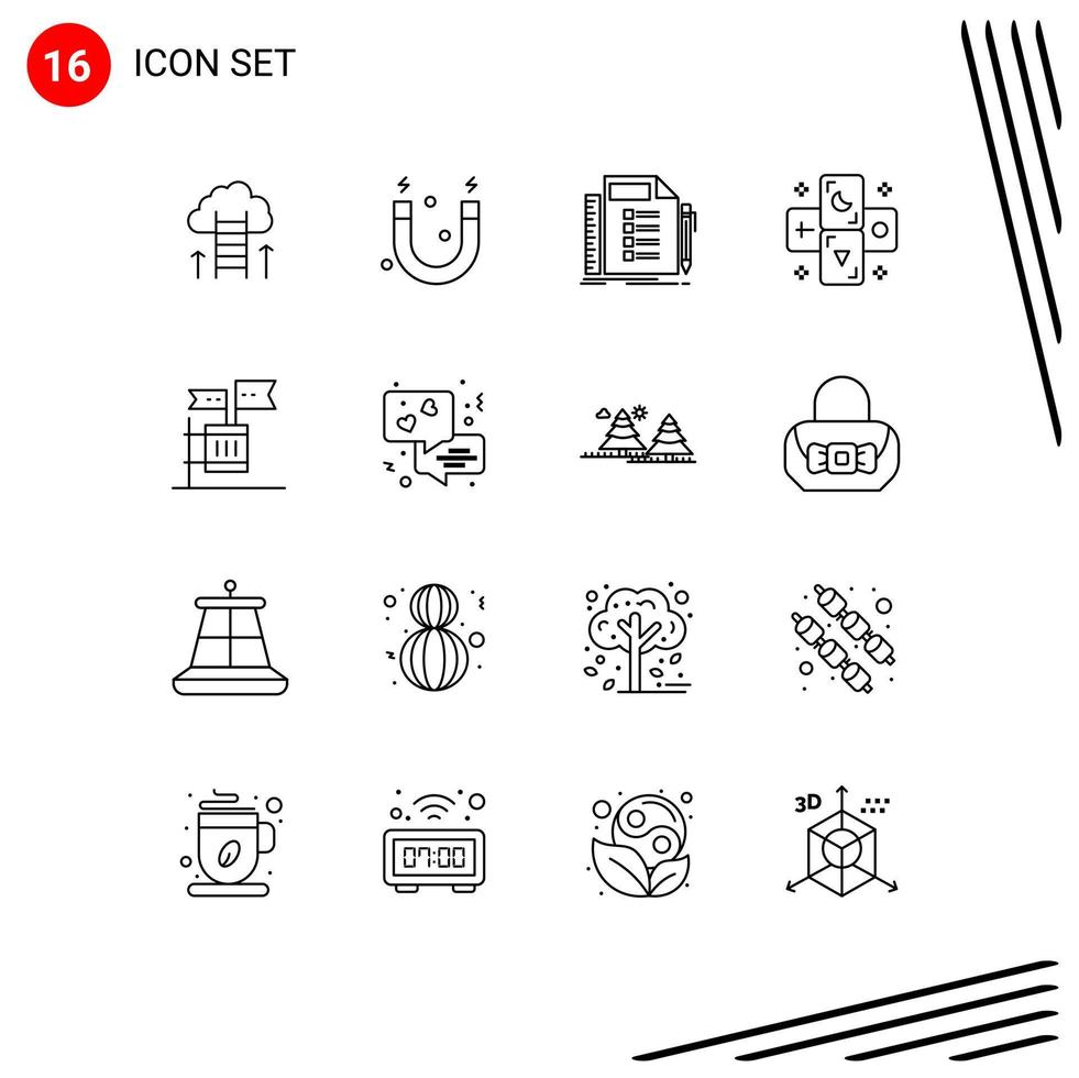 Universal Icon Symbols Group of 16 Modern Outlines of ballot tarot business horoscope task Editable Vector Design Elements