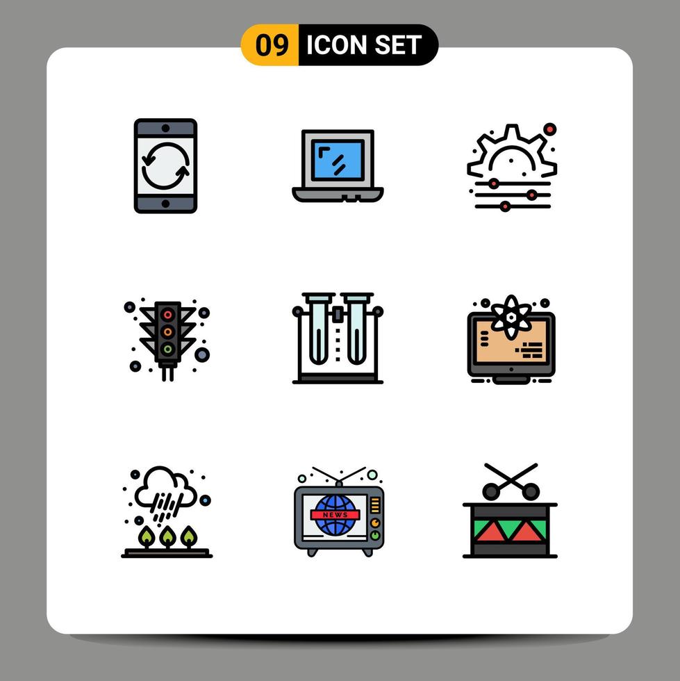Set of 9 Commercial Filledline Flat Colors pack for science chemistry creative signal light Editable Vector Design Elements