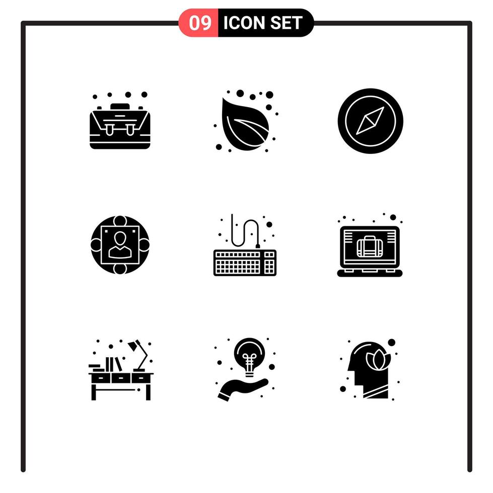 Pack of 9 creative Solid Glyphs of attach modern tree manager manager Editable Vector Design Elements