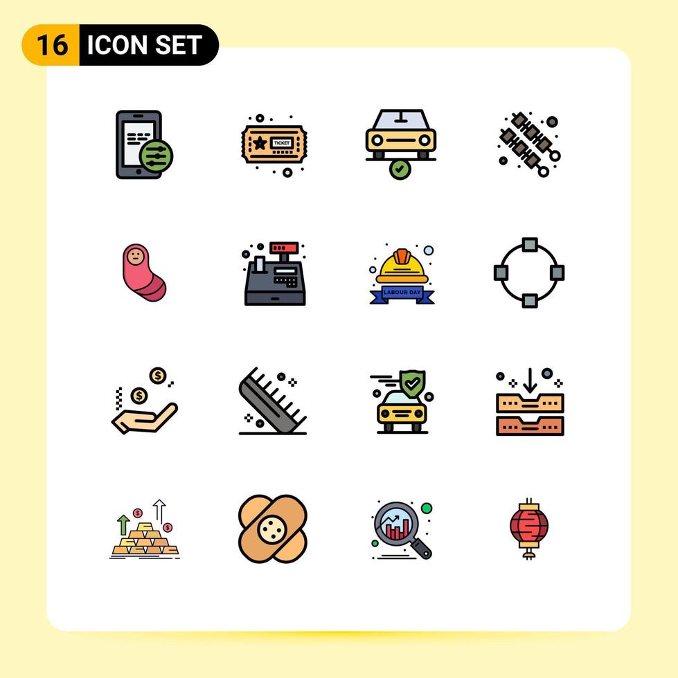 Paquete de 16 líneas llenas de color plano de interfaz de usuario de signos y símbolos modernos de efectivo recién nacido alimentos para bebés completos elementos de diseño de vectores creativos editables