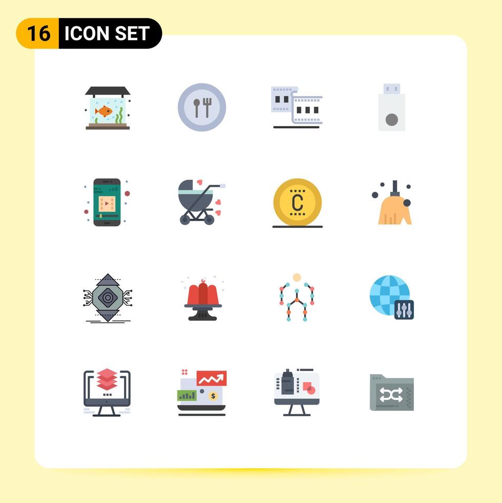 Group of 16 Flat Colors Signs and Symbols for mobile app products camera electronics devices Editable Pack of Creative Vector Design Elements