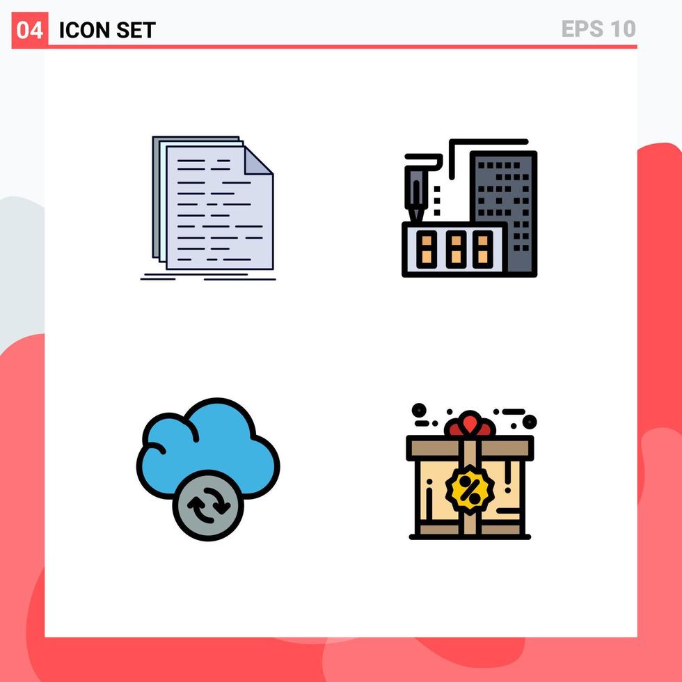 4 colores planos de línea de llenado de vectores temáticos y símbolos editables de código programación en la nube construcción sincronizar elementos de diseño de vectores editables