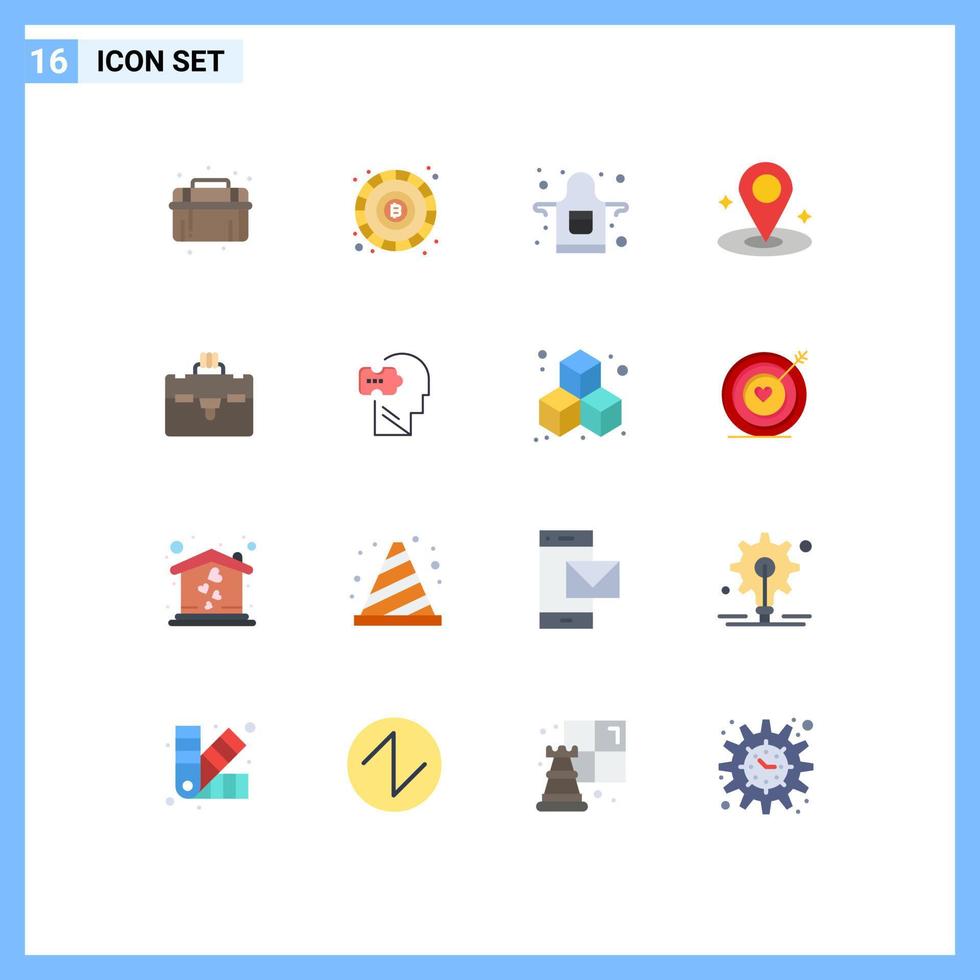 Set of 16 Vector Flat Colors on Grid for mind travel cook tourist place Editable Pack of Creative Vector Design Elements