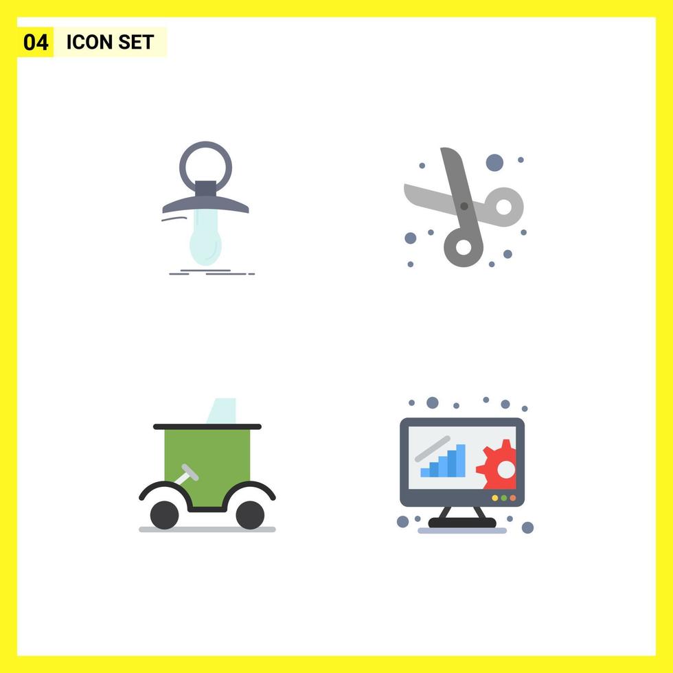Set of 4 Commercial Flat Icons pack for baby cart nipple cut golf car Editable Vector Design Elements