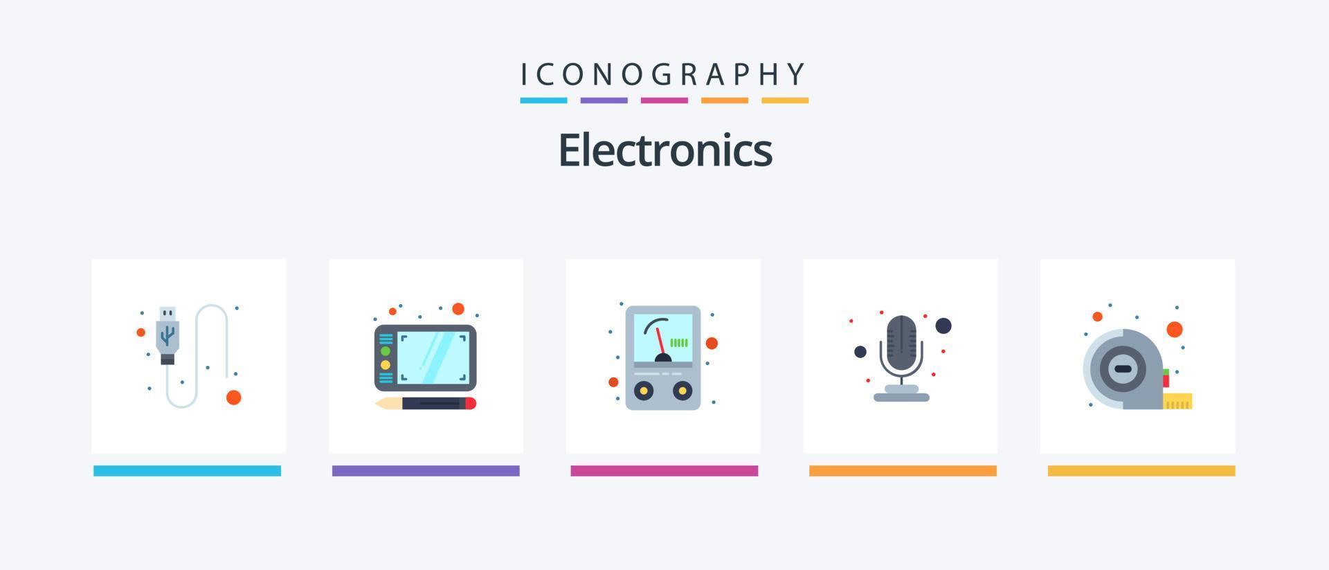 Electronics Flat 5 Icon Pack Including . tool. meter. tape. record. Creative Icons Design vector