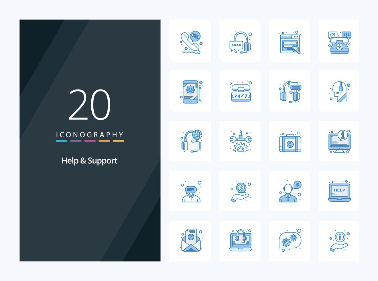 20 Help And Support Blue Color icon for presentation vector