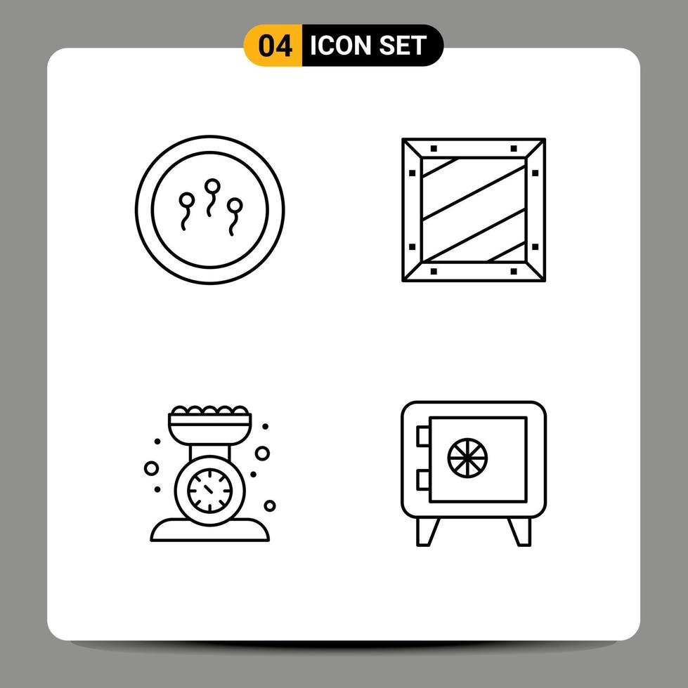 Set of 4 Commercial Filledline Flat Colors pack for biochemistry baking laboratory design kitchen Editable Vector Design Elements