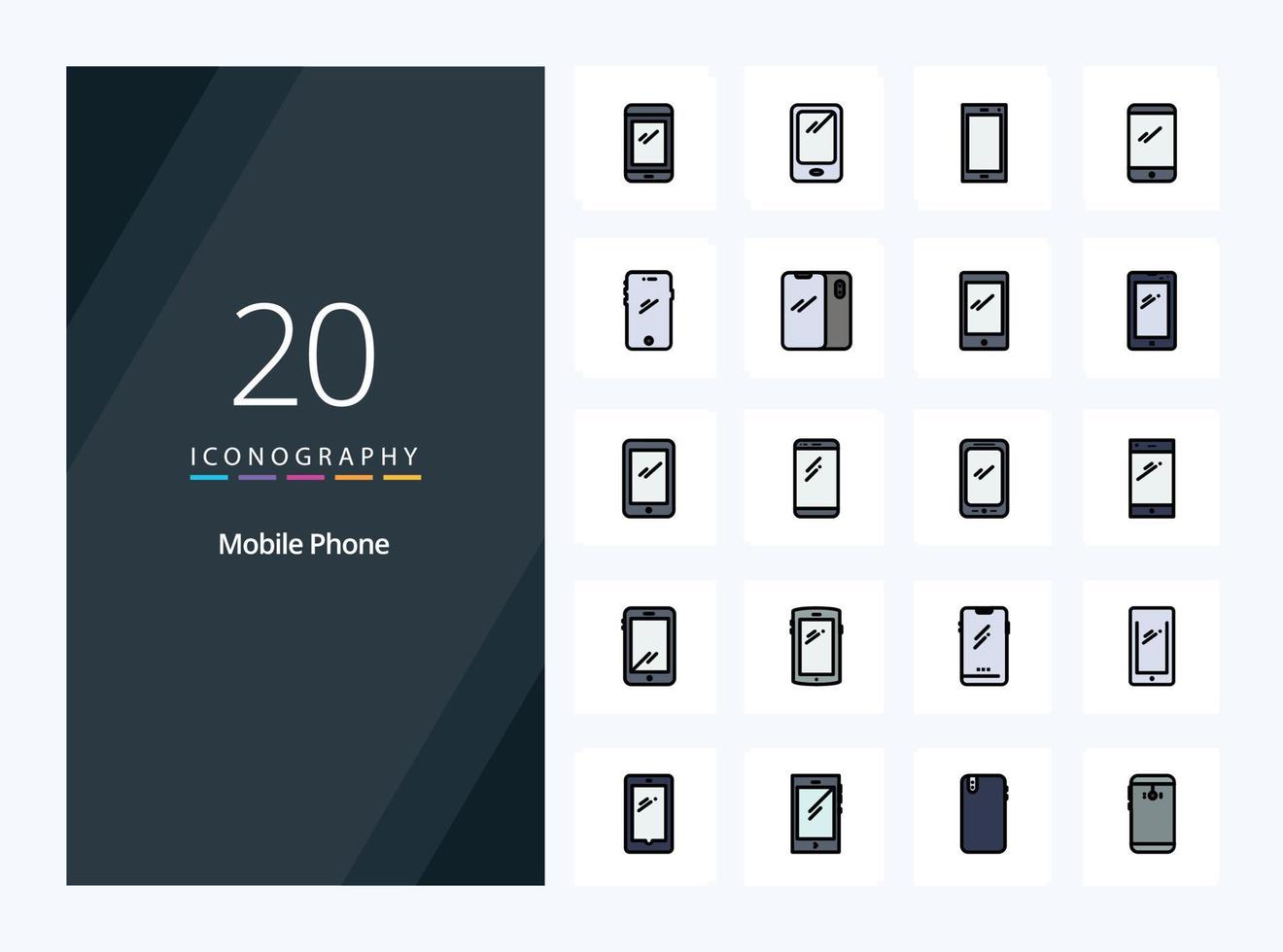 20 icono lleno de línea de teléfono móvil para presentación vector