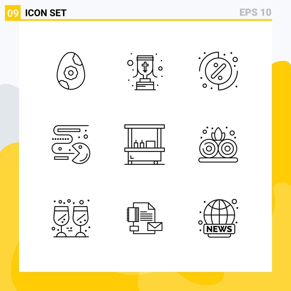 Set of 9 Commercial Outlines pack for stand food menu drink pacman Editable Vector Design Elements