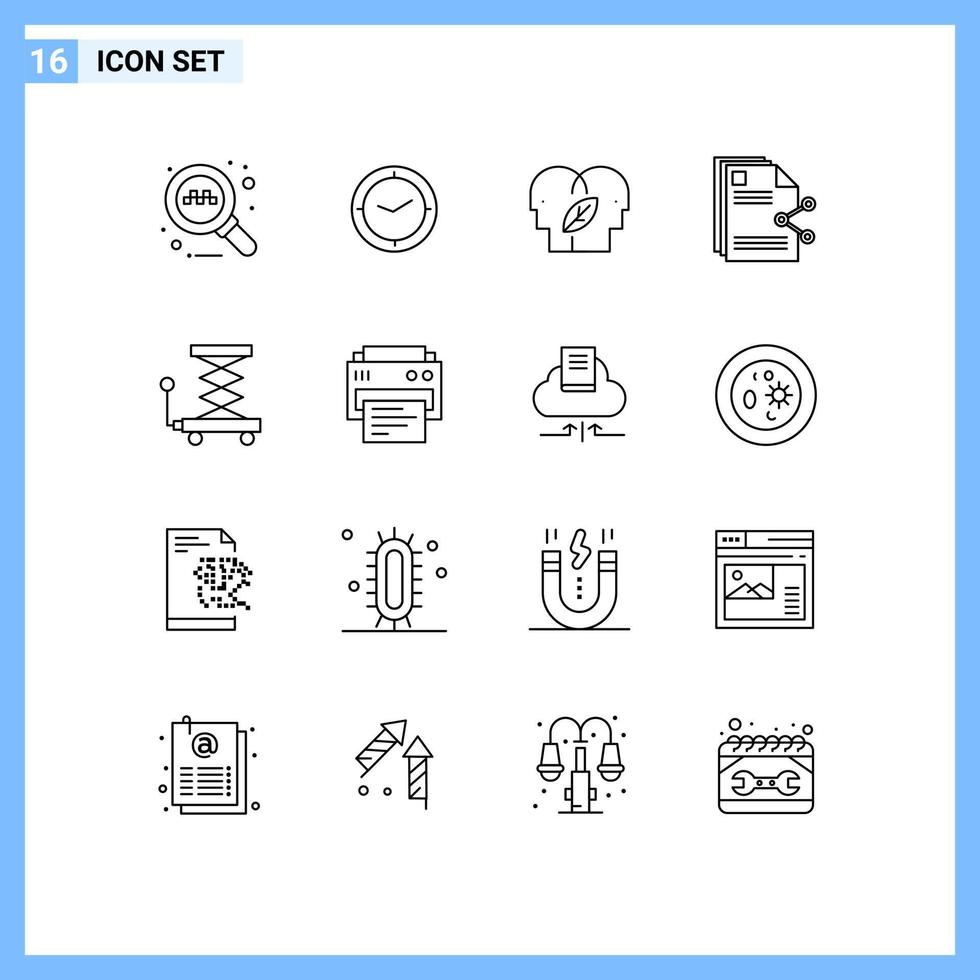 Modern Set of 16 Outlines Pictograph of construction document eco mind share files Editable Vector Design Elements