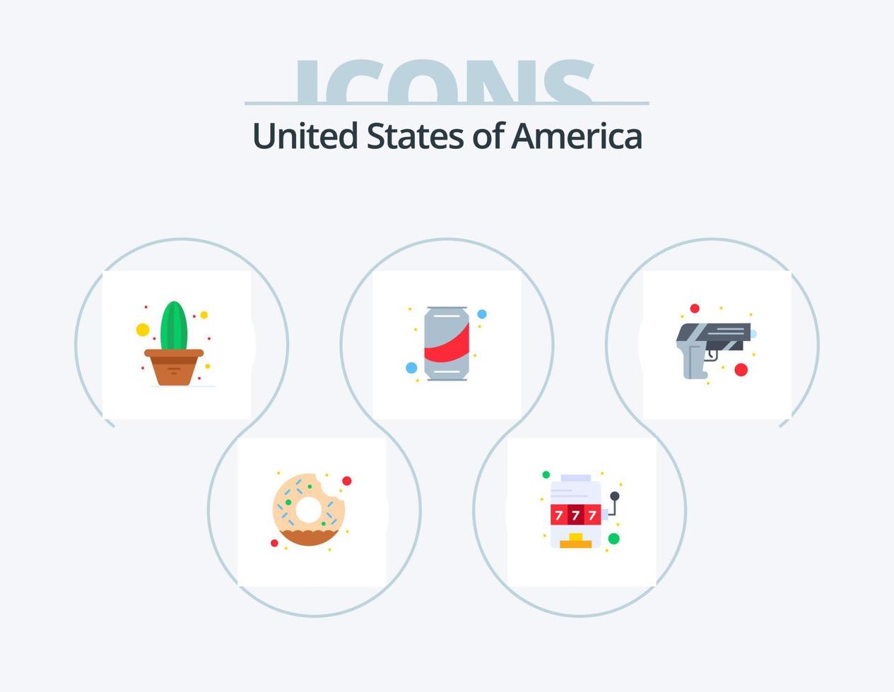 usa flat icon pack 5 diseño de iconos. seguridad. reajuste salarial. cactus. soda. cerveza vector