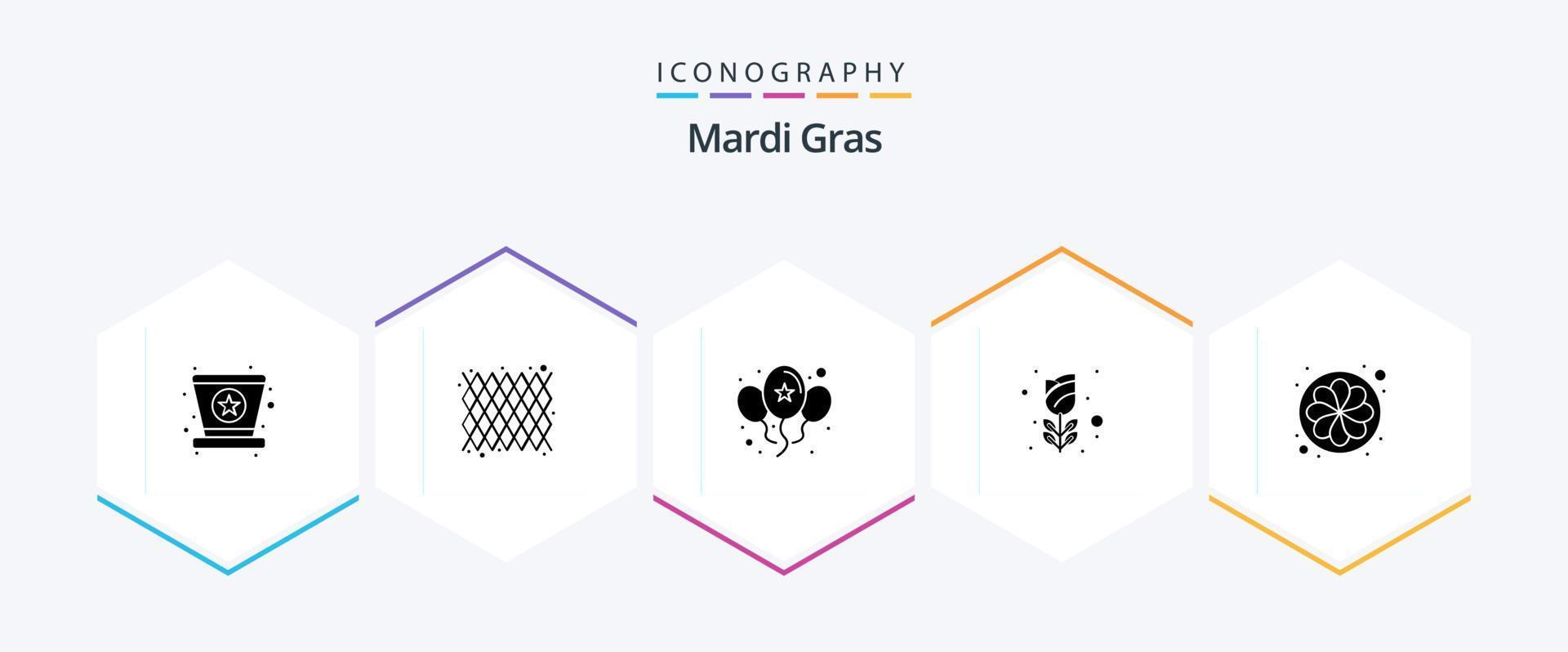 Mardi Gras 25 Glyph icon pack including nature. rose. balloons. romance. flower vector