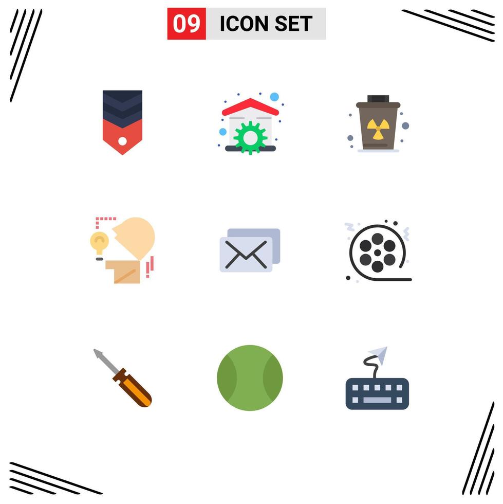 Set of 9 Vector Flat Colors on Grid for bulb mind tool marketing pollution Editable Vector Design Elements