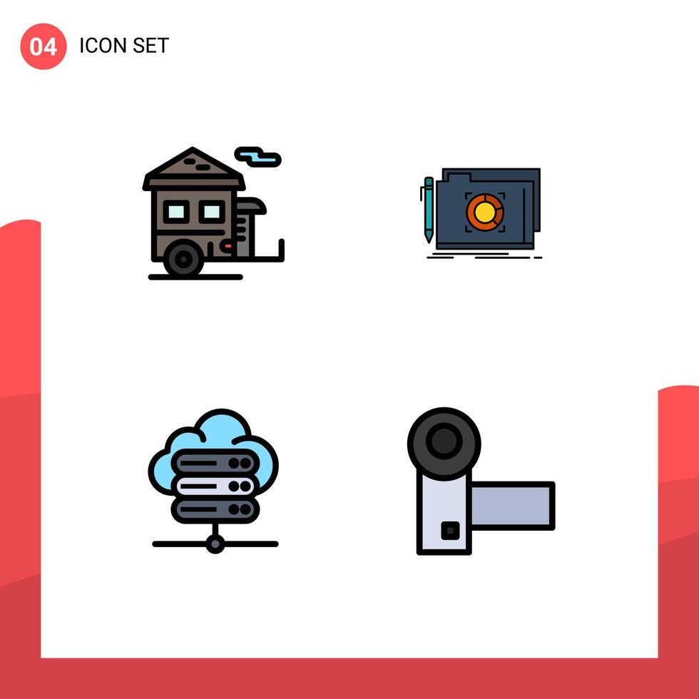 4 Universal Filledline Flat Colors Set for Web and Mobile Applications camp database trailer lock server connection Editable Vector Design Elements