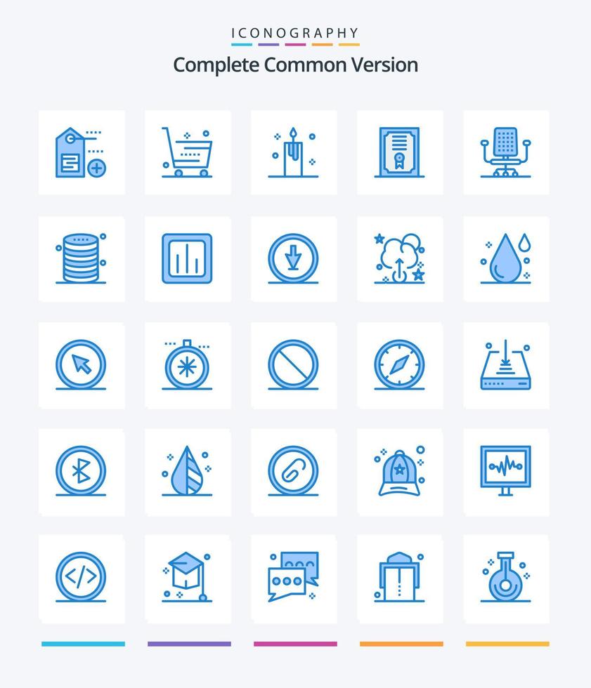 Creative Complete Common Version 25 Blue icon pack  Such As office. diploma. candle. degree. xmas vector