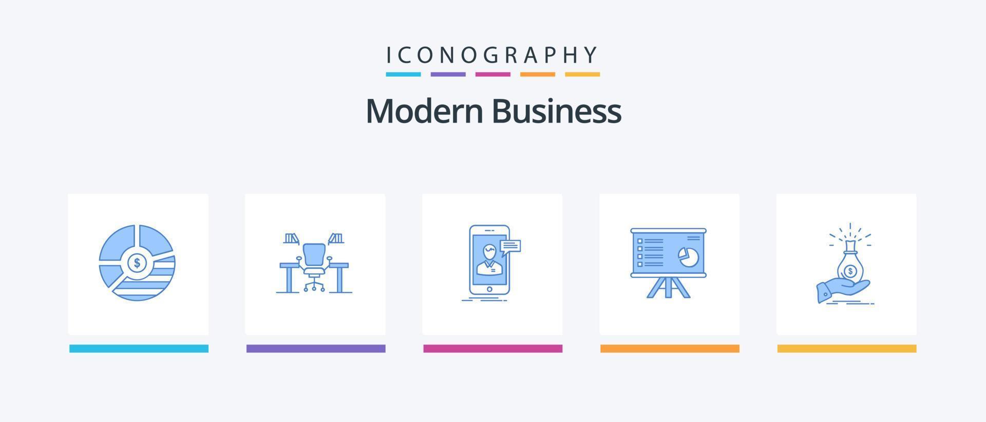 Modern Business Blue 5 Icon Pack Including mobile. live chat. business. chat. office. Creative Icons Design vector