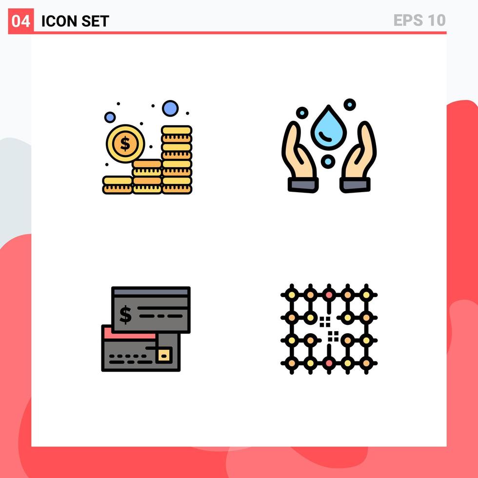 Universal Icon Symbols Group of 4 Modern Filledline Flat Colors of budget credit coins nature direct Editable Vector Design Elements