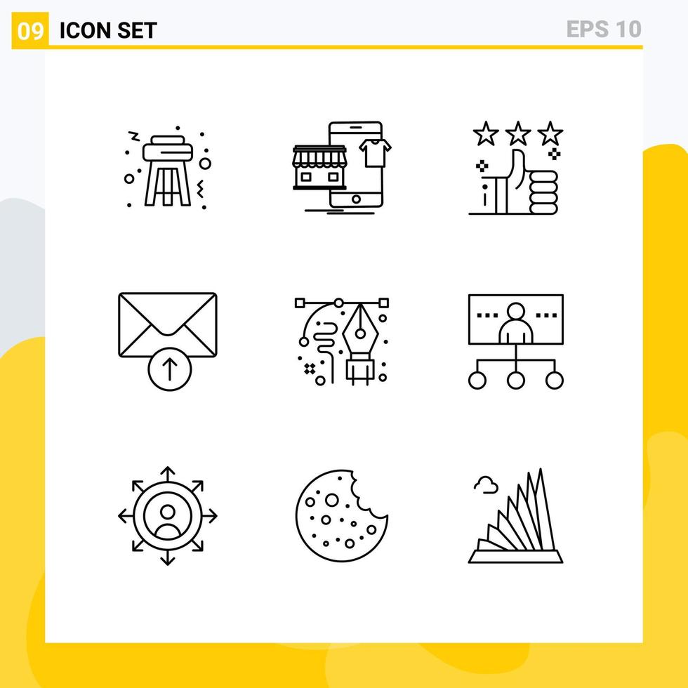 9 User Interface Outline Pack of modern Signs and Symbols of design receive like message star Editable Vector Design Elements