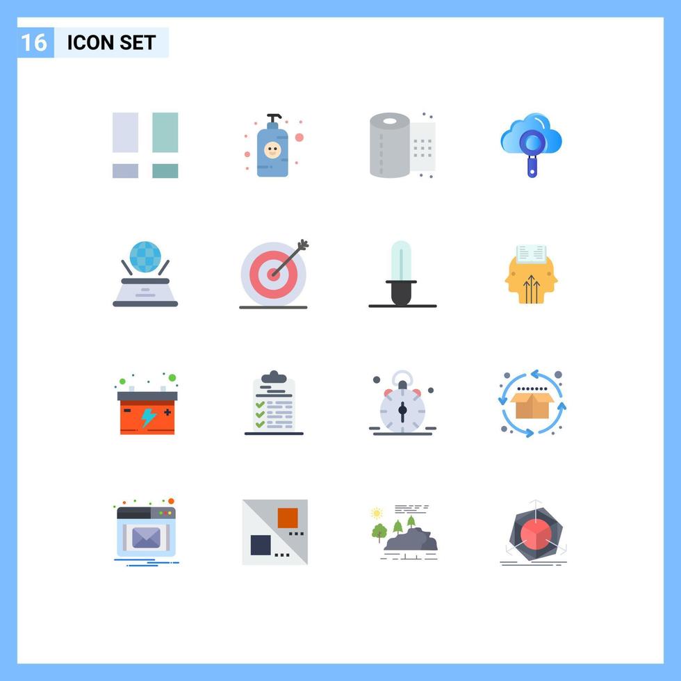 Flat Color Pack of 16 Universal Symbols of hologram find bathroom search cloud Editable Pack of Creative Vector Design Elements