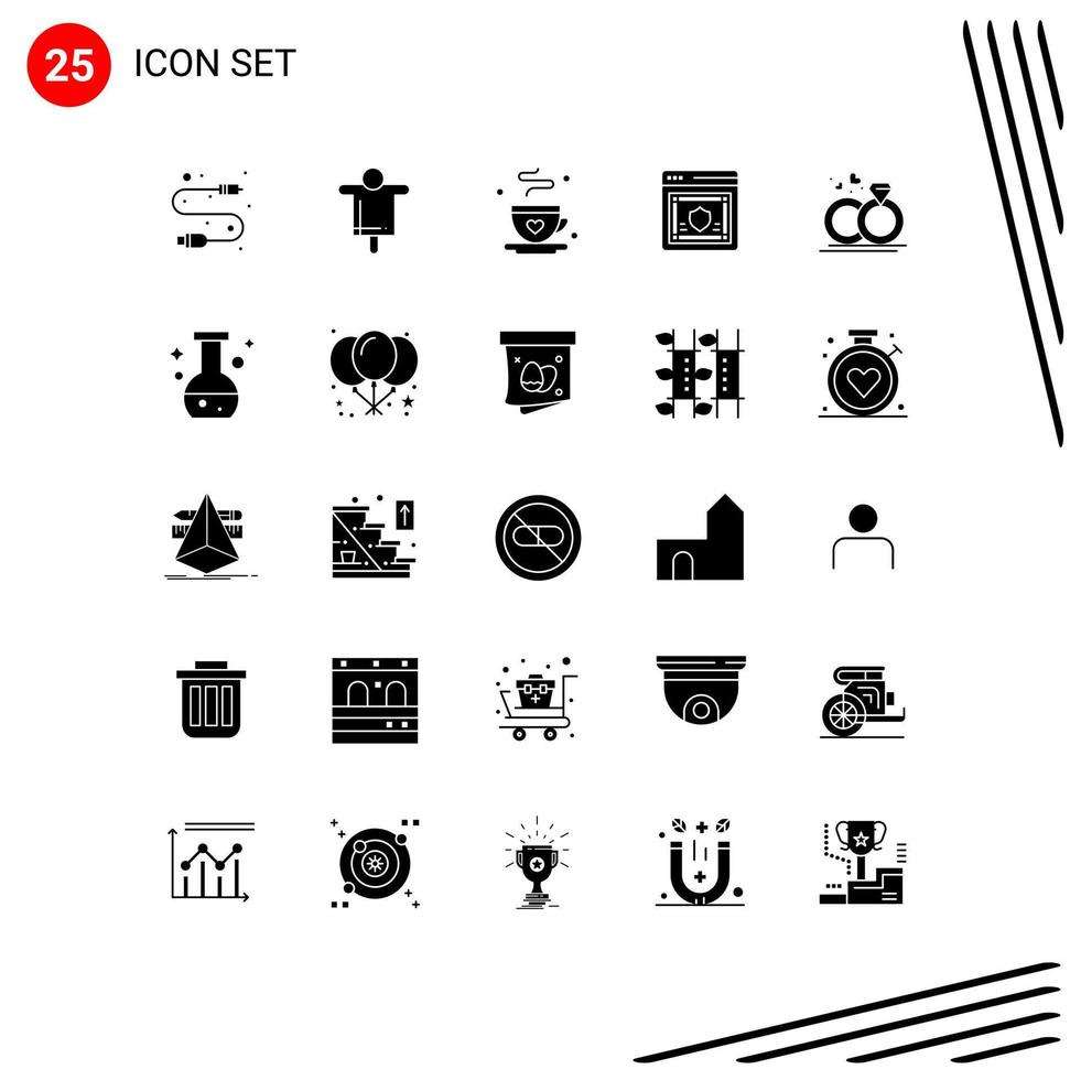 User Interface Pack of 25 Basic Solid Glyphs of ring security coffee protection network Editable Vector Design Elements