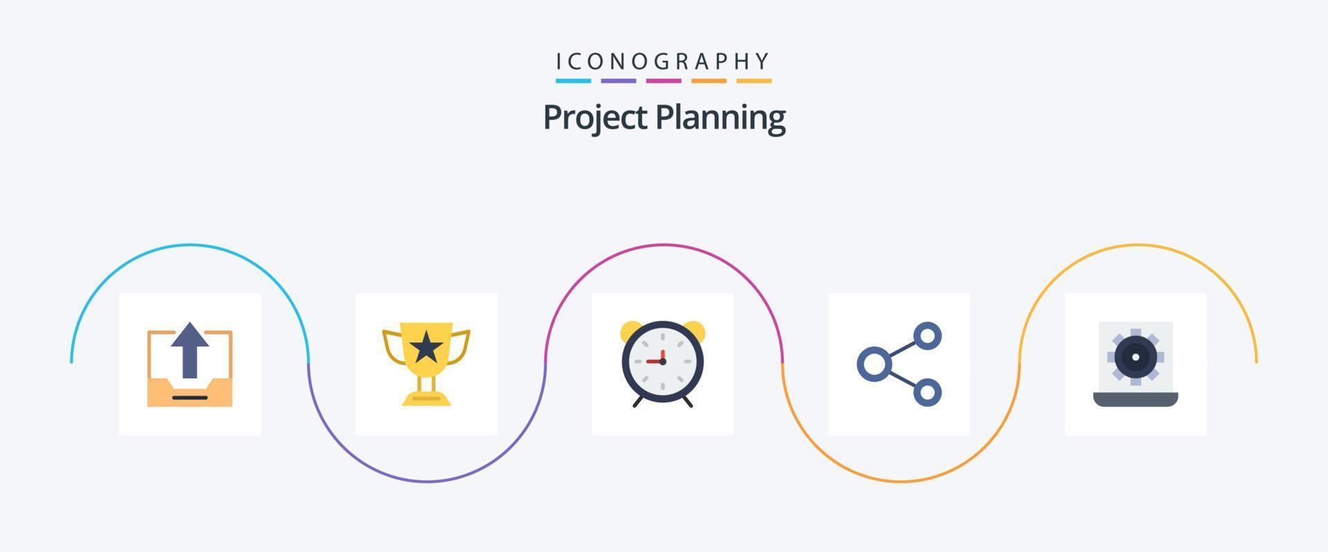 Paquete de 5 iconos planos de planificación de proyectos que incluye red. conectar. premio. mirar. hora vector