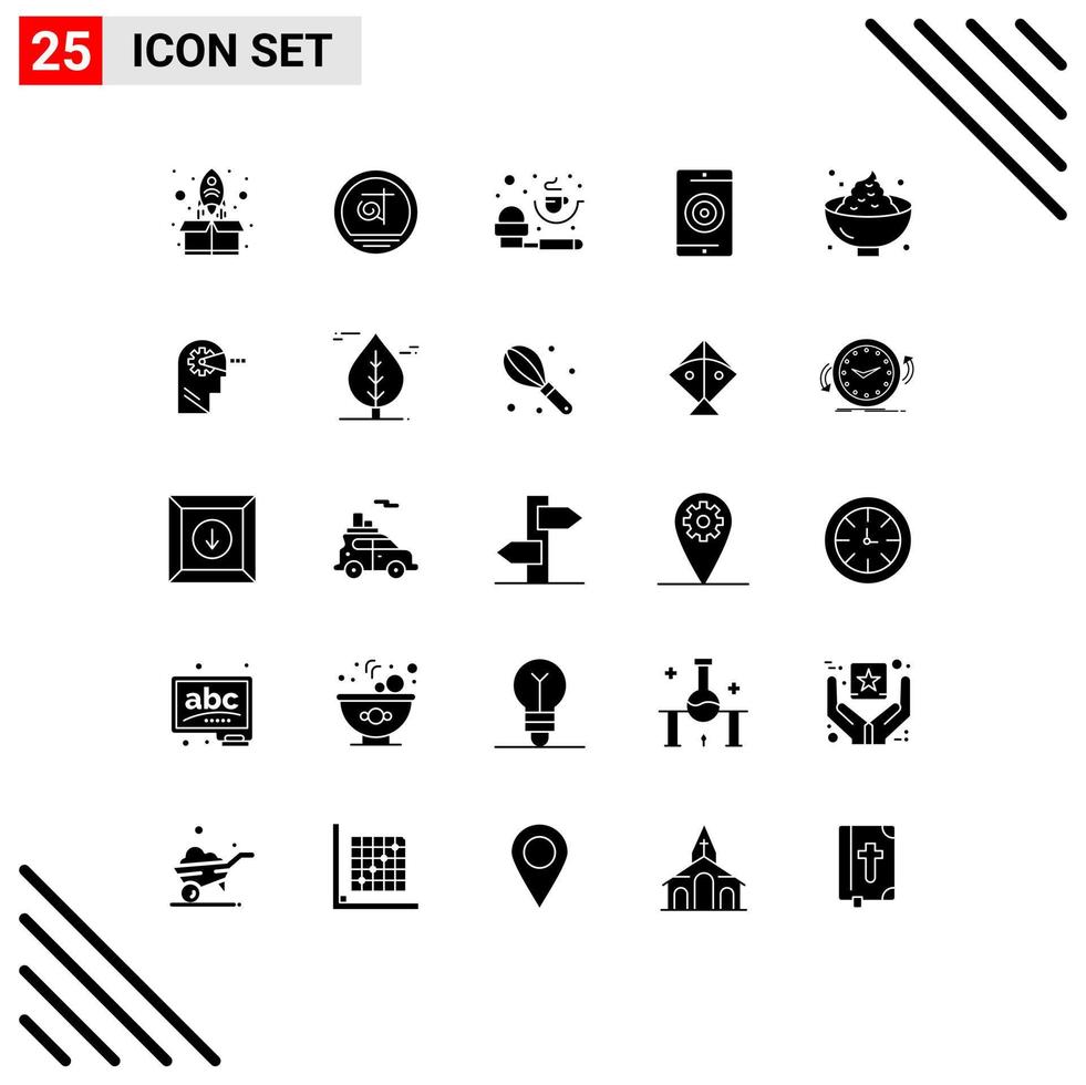 Group of 25 Modern Solid Glyphs Set for dinner optimization coffee mobile engine Editable Vector Design Elements