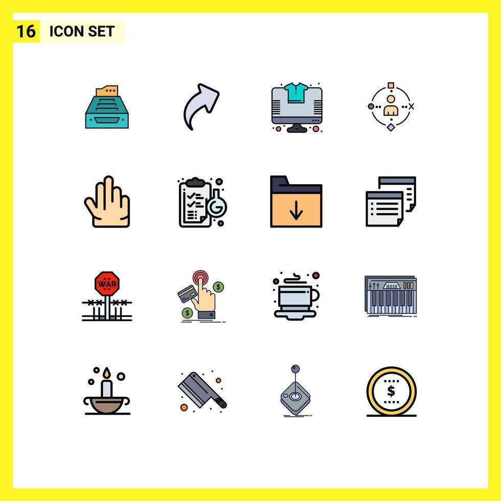 Mobile Interface Flat Color Filled Line Set of 16 Pictograms of experiance user up ambient store Editable Creative Vector Design Elements