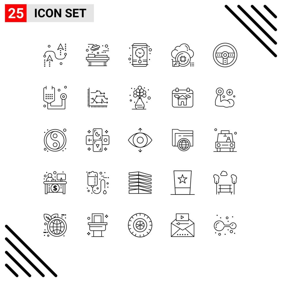 Group of 25 Lines Signs and Symbols for device data surgery chip cloud Editable Vector Design Elements