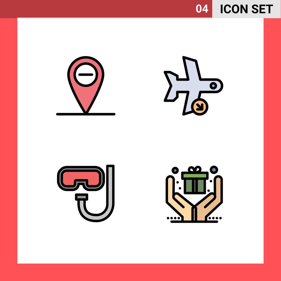 Set of 4 Commercial Filledline Flat Colors pack for minus snorkeling landing transportation gift Editable Vector Design Elements
