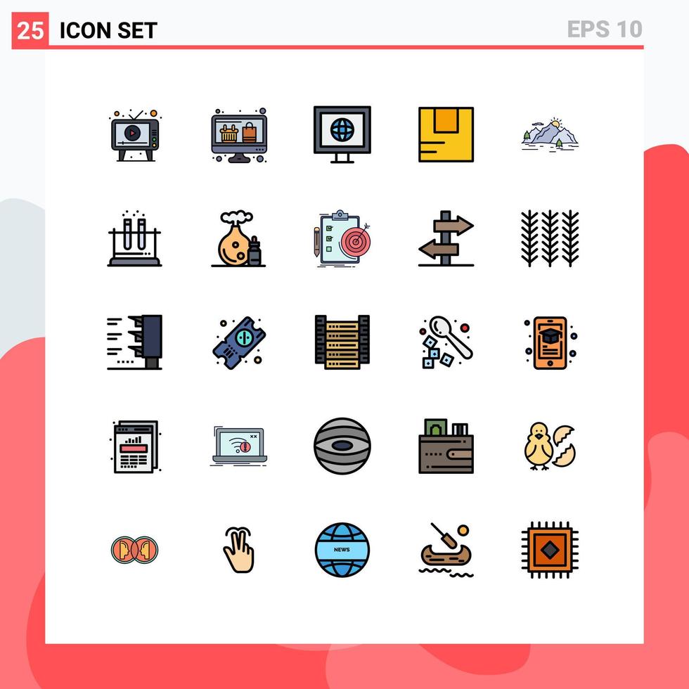 Modern Set of 25 Filled line Flat Colors Pictograph of hill transportation online shopping logistic box Editable Vector Design Elements