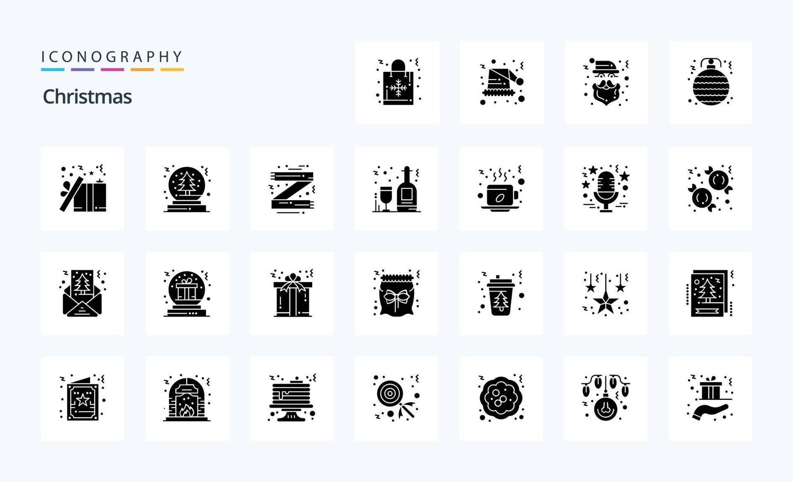 paquete de iconos de 25 glifos sólidos de navidad vector